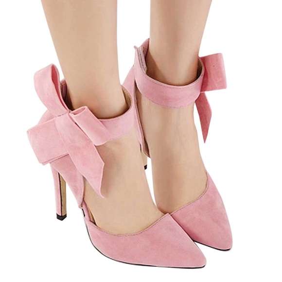 Pink Bow Tie Pointed Pumps - Picture 3 of 7